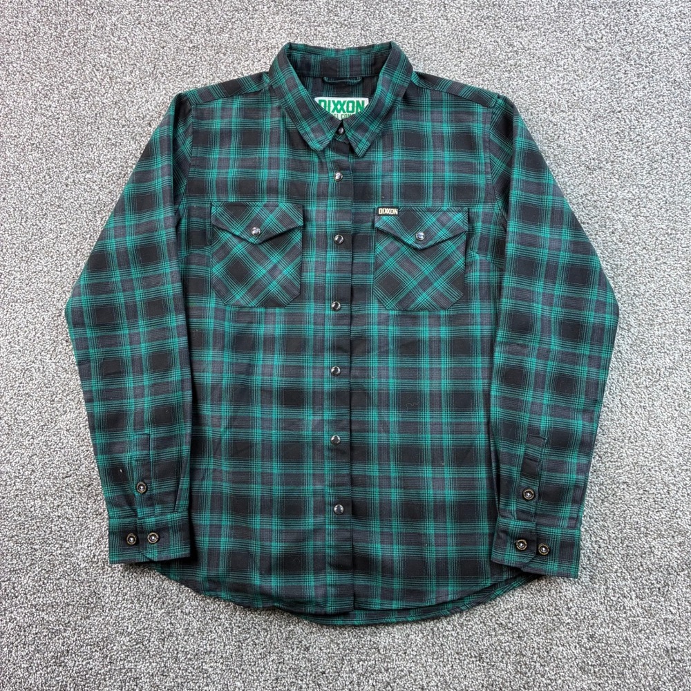 Dixxon Flannel Company McCaffrey Shirt Mens L Green Black Plaid D-Tech Snap
